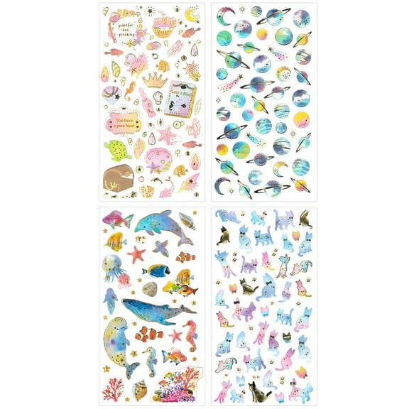 allydrew 3D Epoxy Stickers for Scrapbooking, Journal, Planner, Decals for Phone or Notebook (4 Sheets), Marine, Cats, Space