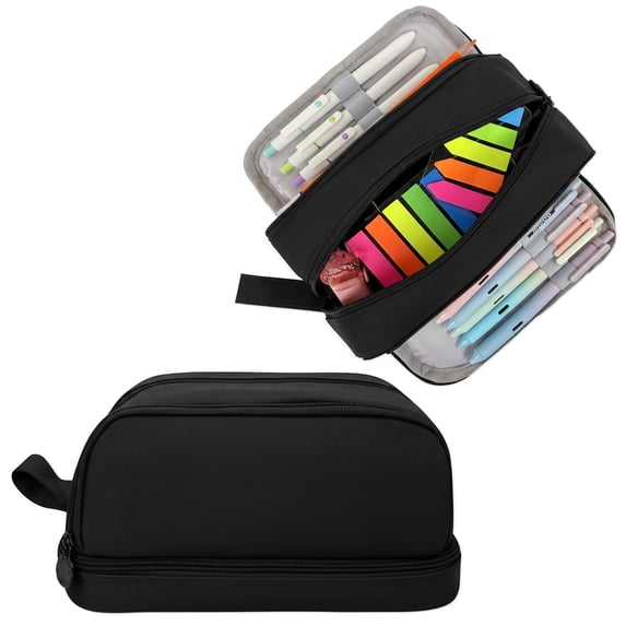 allydrew 4 Compartment Large Capacity Pencil Case, Pencil Pouch for Stationery Tools, Black