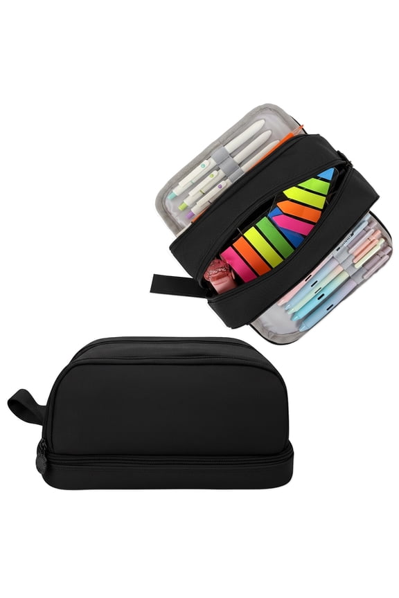 4 Compartment Large Capacity Pencil Case, Pencil Pouch for Stationery Tools, Black