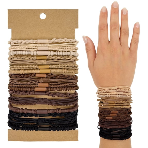 allydrew Boho Hair Tie Bracelets for Women, No Damage Elastic Hair Bands, Hair Accessories for Thick and Thin Ponytails (20pcs), Neutral