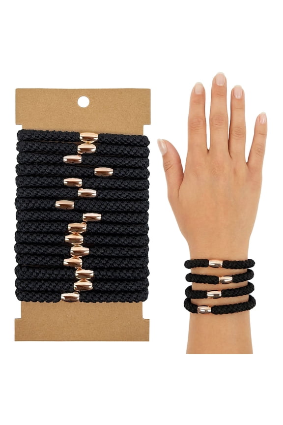Braided Elastic Hair Ties for Women, No Damage Hairbands for Thick Ponytails (15pcs), Black