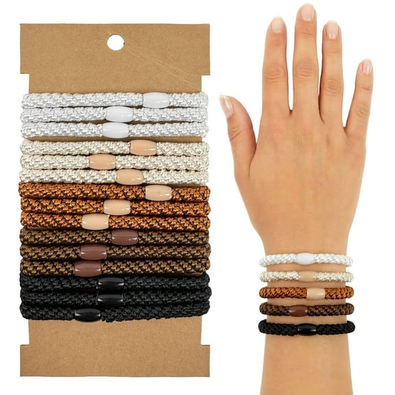 allydrew Braided Elastic Hair Ties for Women, No Damage Hairbands for Thick Ponytails (15pcs), Neutrals