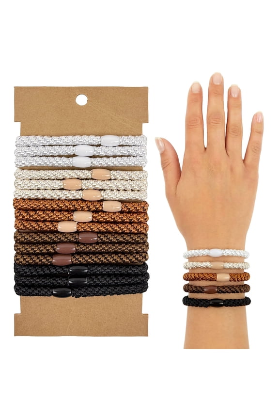 Braided Elastic Hair Ties for Women, No Damage Hairbands for Thick Ponytails (15pcs), Neutrals