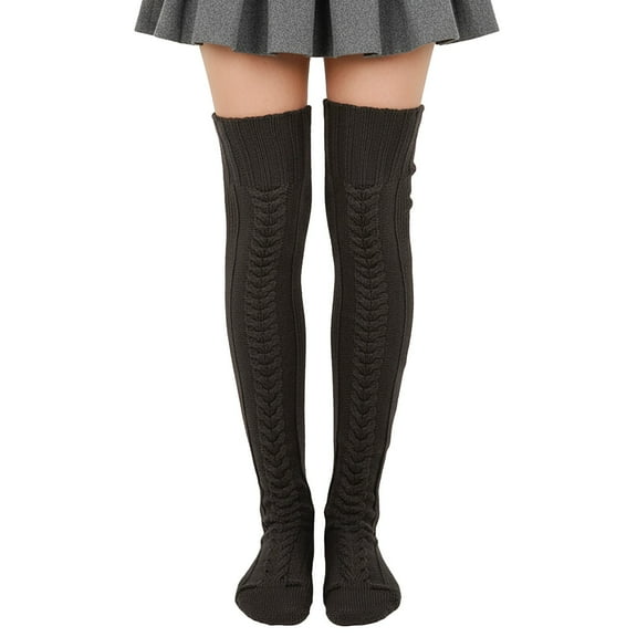 allydrew Cable Knit Over the Knee Thigh High Winter Boot Socks, Black