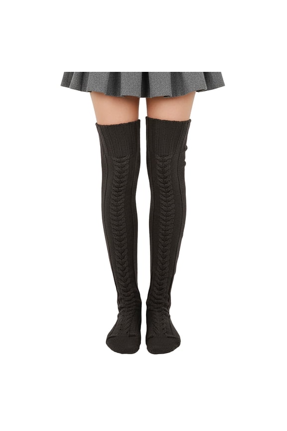 Cable Knit Over the Knee Thigh High Winter Boot Socks, Black