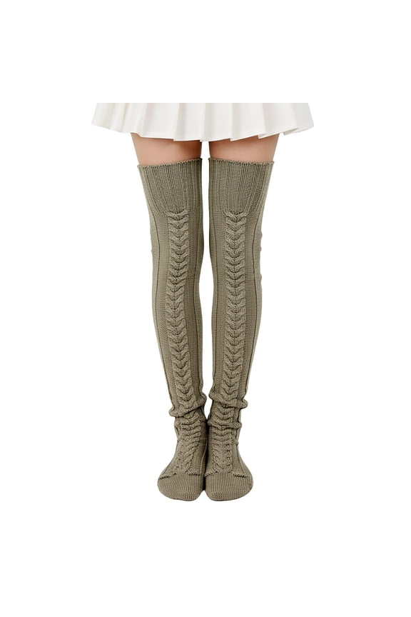 Cable Knit Over the Knee Thigh High Winter Boot Socks, Light Brown