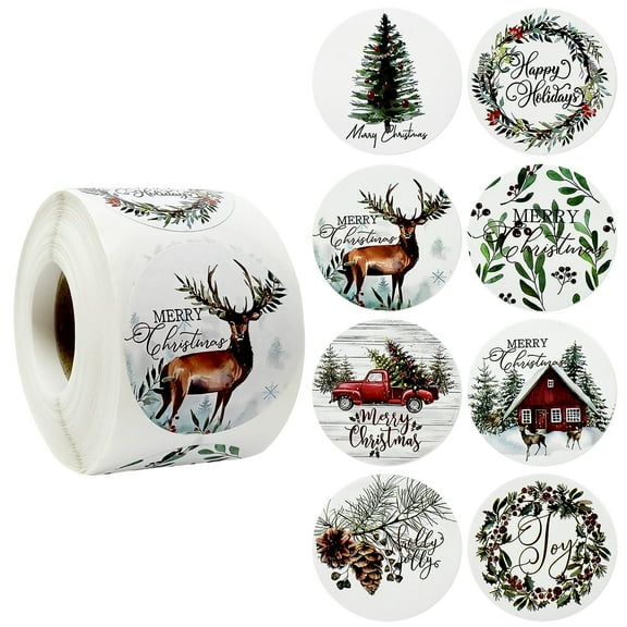 Wrapables Christmas Stickers Label Roll, Holiday Stickers for Sealing Cards, Envelopes, Gift Boxes, Festive Party Favors (500pcs), Happy Holidays