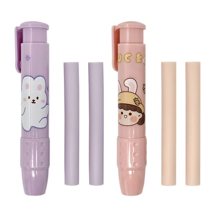 allydrew Clickable Push Button Erasers, Retractable Erasers with Refills (Set of 2), Bear & Bunny
