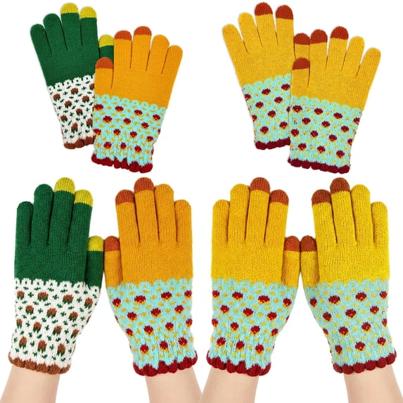 allydrew Cold Weather Touchscreen Texting Gloves for Women (Set of 2), Yellow and Green Floral