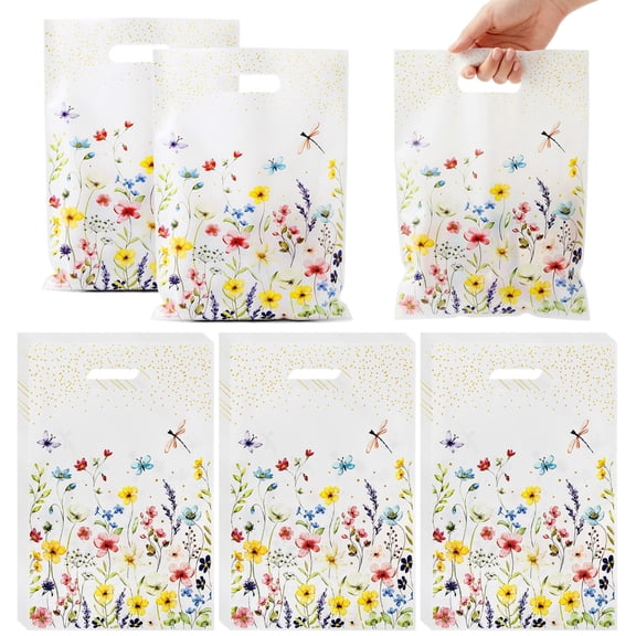 allydrew Floral Spring Gift Bags for Party Favors, Candy, Cookies, Treats, Gifts, Birthday Parties, Weddings, Baby Shower, and Mothers Day (50pcs)