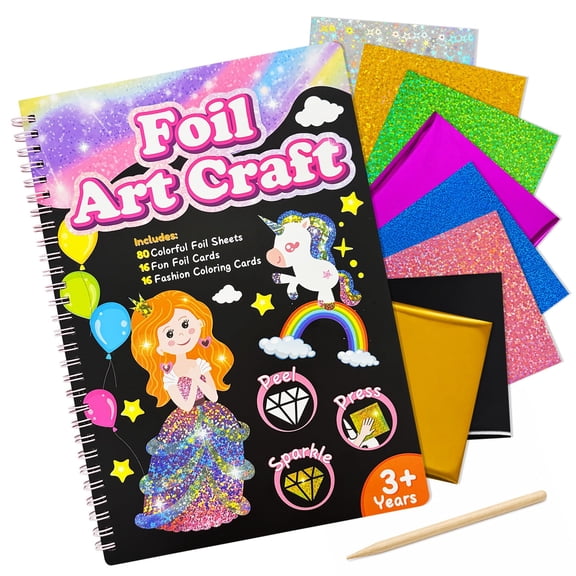 allydrew Foil Art Kit, Mess-Free DIY Arts and Crafts Supplies, DIY Foil and Coloring Set, Princess and Fantasy