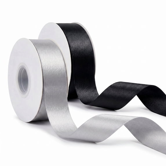 allydrew Gift Wrapping, Wedding Decor, Floral Bouquets, DIY Crafts Satin Ribbon 1 Inch x 50 Yards (Set of 2), Black Tie