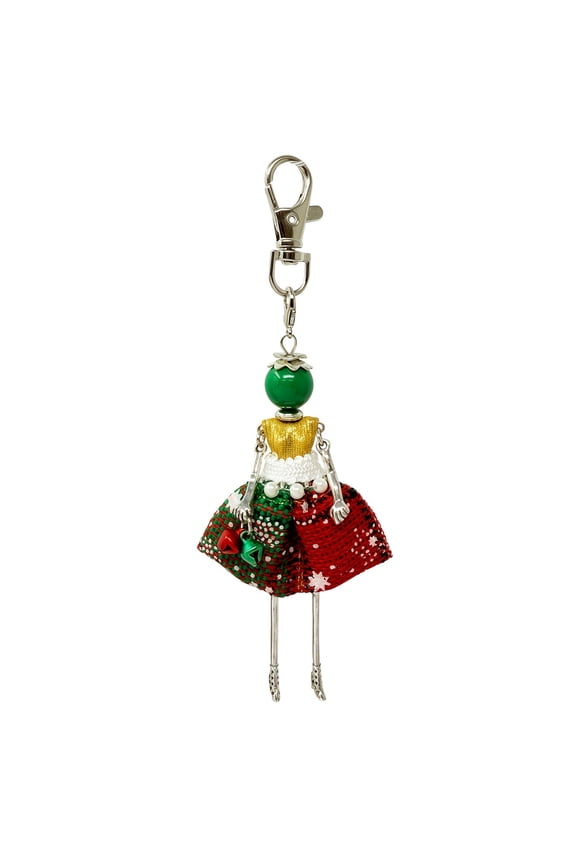 Hanging Fashionista Doll Keychain, Crystal Rhinestone Keyring Bag Charm, Christmas Charm