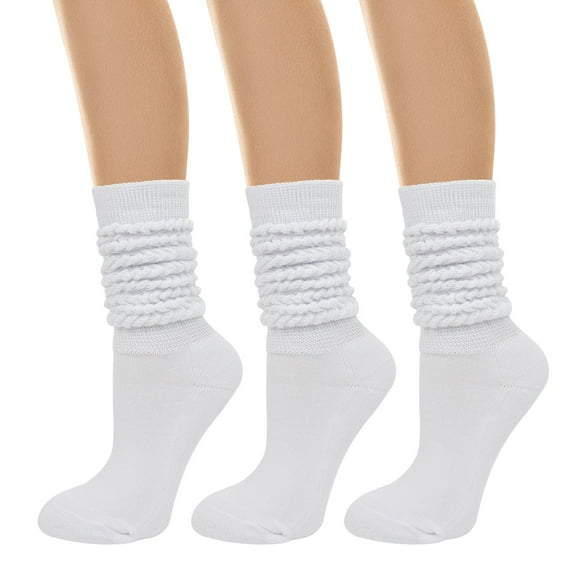 allydrew Knee High Slouchy Scrunch Socks for Women (Set of 3), White