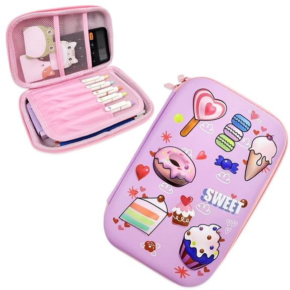 allydrew Large Capacity EVA Hard Shell 3D Pencil Case, Pencil Storage Box for Stationery Tools, Sweet Treats