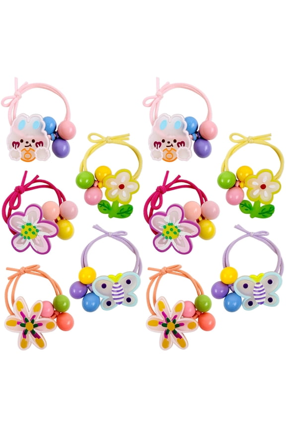 Ouchless Floral Spring Hair Ties with Bunnies, Flowers, and Butterflies, Easter Ponytail Holders (10pcs)
