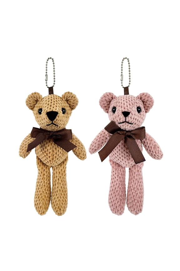 Plush Teddy Bear Keychain Bag Charm, Stuffed Animal Doll Accessories (Set of 2)