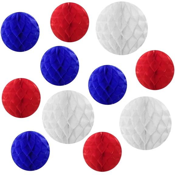 allydrew Red White and Blue Patriotic 4th of July Honeycomb Party Decorations for Memorial Day, Veterans Day, Presidents Day, Independence Day (Set of 11)