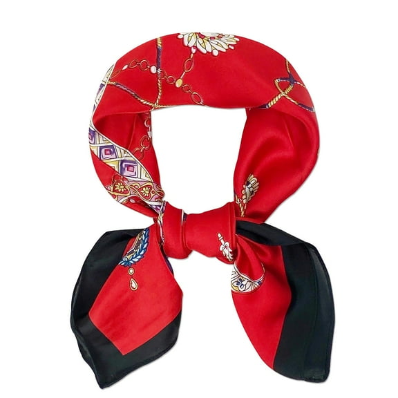Wrapables Satin Neckerchief Square Scarf 26.5 x 26.5 Inches, Luxurious Red