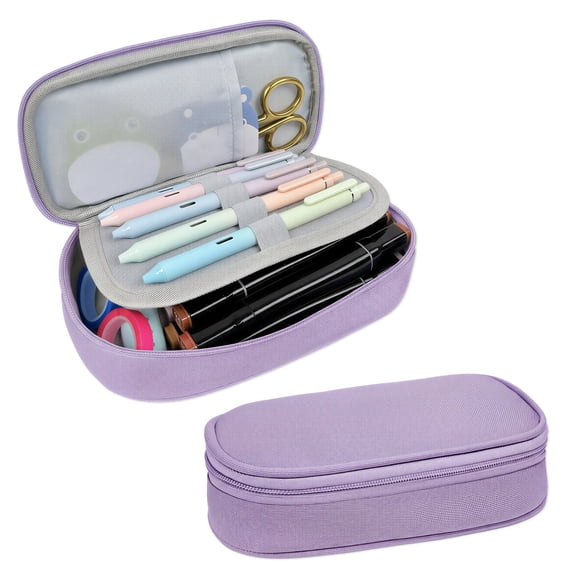 allydrew Simple Large Capacity Double Compartment Pencil Case, Pencil Pouch for Stationery Tools, Orchid