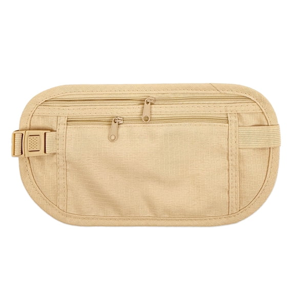 allydrew Slim Fanny Pack, Hidden Money Belt, Secure Travel Pouch Protects Cash, Cards, Passport, Travel Documents, and Smartphone, Beige