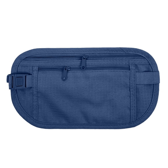 allydrew Slim Fanny Pack, Hidden Money Belt, Secure Travel Pouch Protects Cash, Cards, Passport, Travel Documents, and Smartphone, Blue