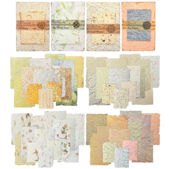 allydrew Textured Scrapbook Paper Kit, Vintage Embossed Rice Craft Paper for Scrapbooking, Junk Journals, Card Making, Decoupage (Set of 4)