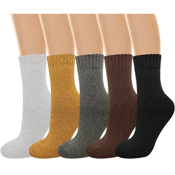 allydrew Thick Thermal Warm Merino Wool Hiking Socks for Women (Set of 5), Neutrals