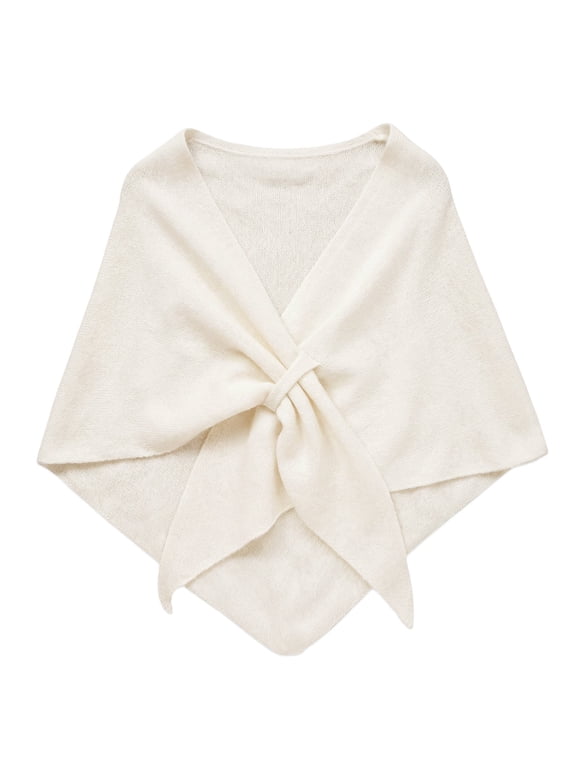 Thick Wool Blend Triangle Winter Scarf Shawl for Women, Ivory