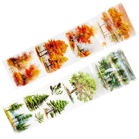 allydrew Tree and Forest Nature Landscape PET Washi Tapes for Scrapbooking, Stationery, Journaling, Diary, Card Making (Set of 2), Maple Green
