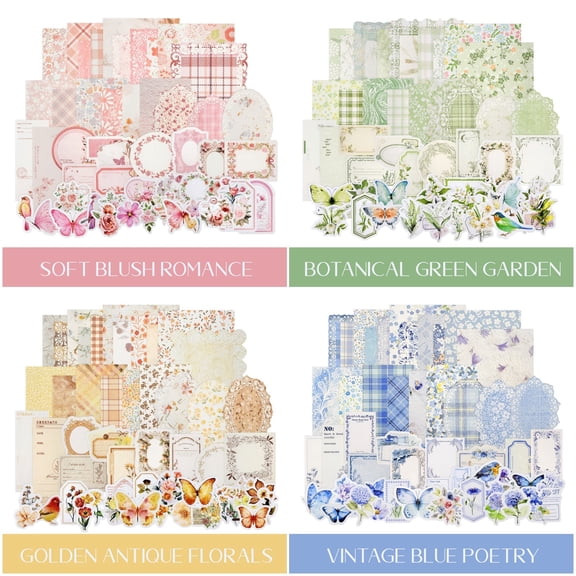 allydrew Vintage Floral Poetry Scrapbooking Supplies Kit, Ephemera Stationery Sticker Set for Junk Journaling, Card Making, and DIY Crafts (Set of 4)