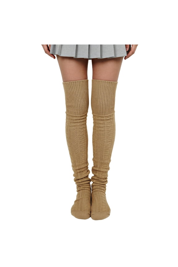 Winter Knit Over the Knee Thigh High Boot Socks, Caramel