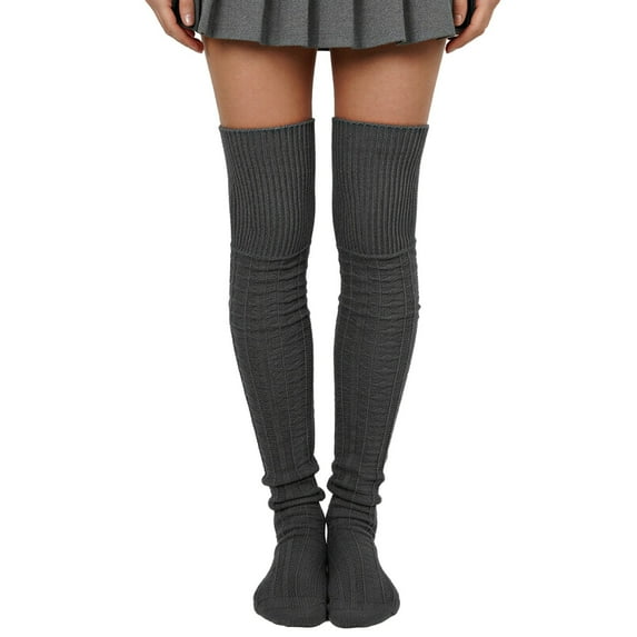 allydrew Winter Knit Over the Knee Thigh High Boot Socks, Dark Gray