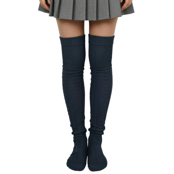 allydrew Winter Knit Over the Knee Thigh High Boot Socks, Navy