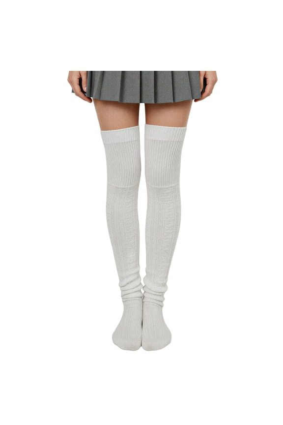 Winter Knit Over the Knee Thigh High Boot Socks, White