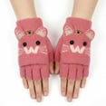 thumbnail image 1 of allydrew Winter Warm Cute Cat Fingerless Gloves for Girls, Convertible Flip Top Half Finger Mittens, Rose, 1 of 6