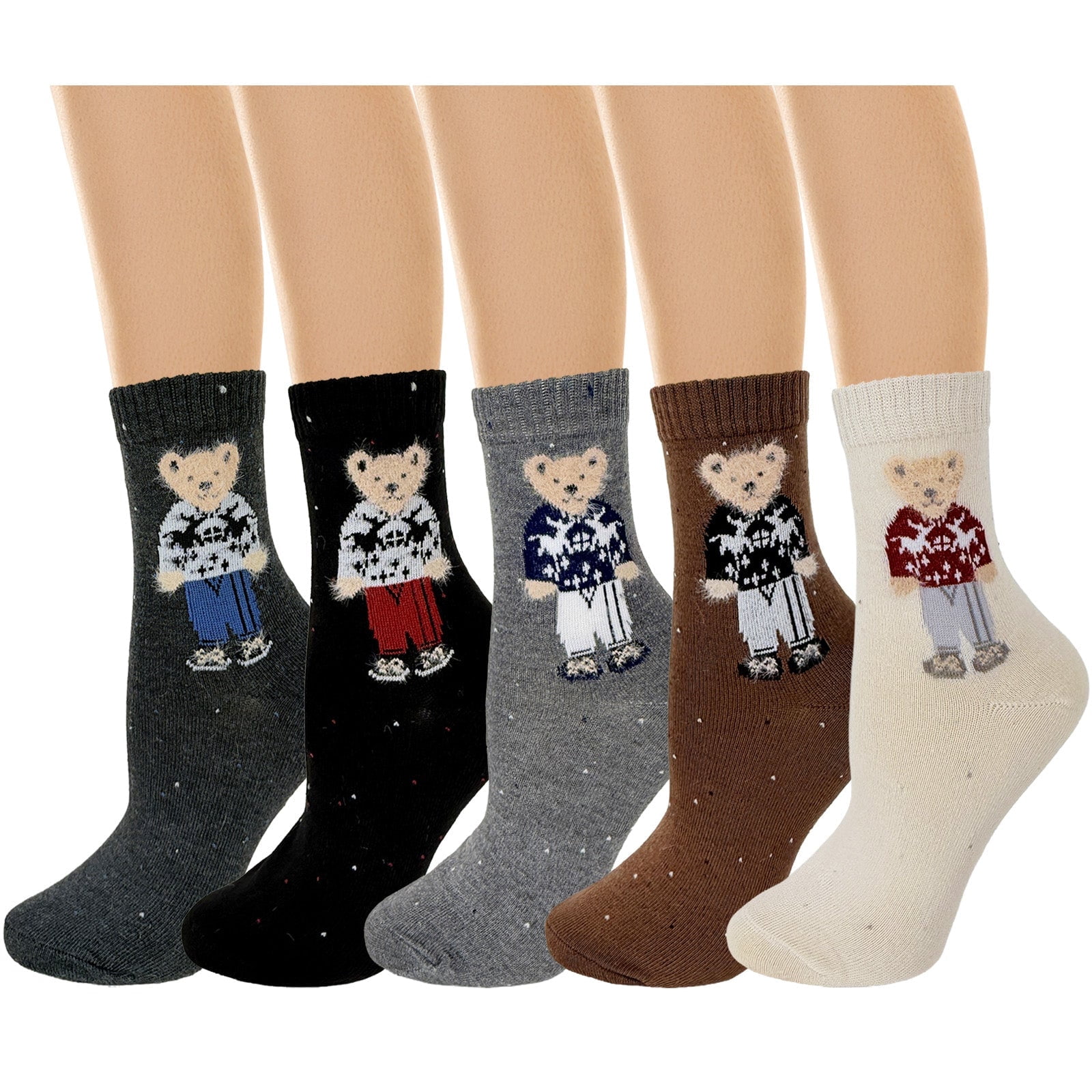 allydrew Women's Cute Teddy Bear in Christmas Sweater Winter Crew Socks ...