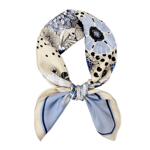 allydrew Women's Silky Feeling Satin Neckerchief Square Scarf 26.5 x 26.5 Inches, Blue Daisies
