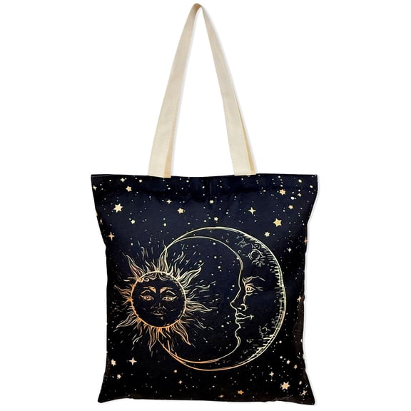 allydrew Zippered Canvas Tote Bag, Reusable Grocery Shopping Bag, Sun and Moon