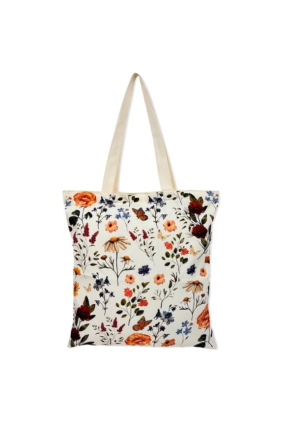 Zippered Canvas Tote Bag, Reusable Grocery Shopping Bag, Vintage Floral