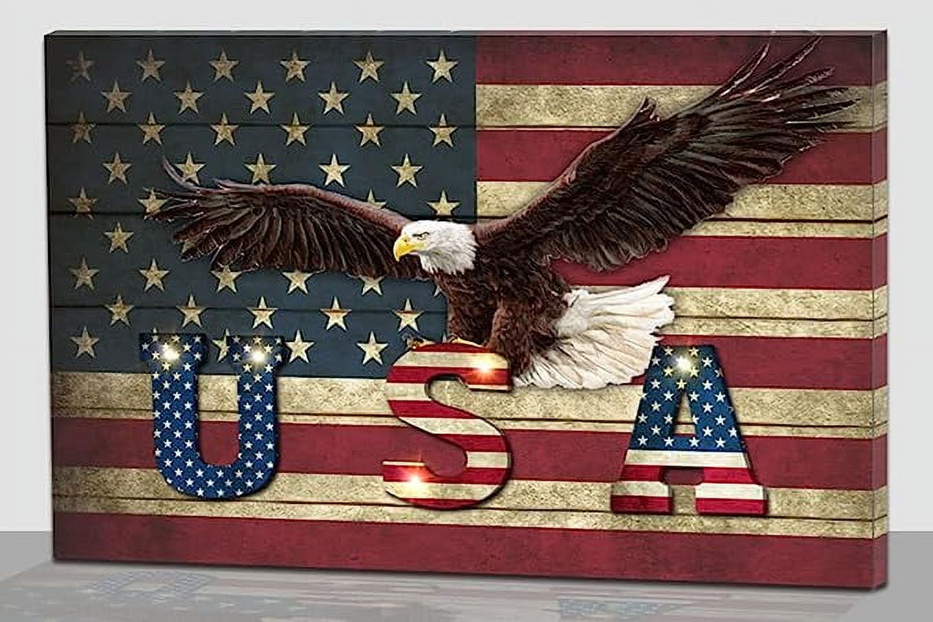 alottagifts American Flag USA Eagle Lighted Canvas Wall Art Print With