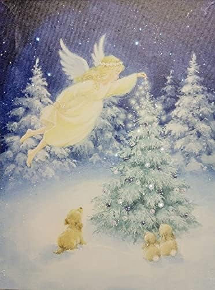 alottagifts Angel With Tree Christmas Canvas Wall Art Print 12" x 16