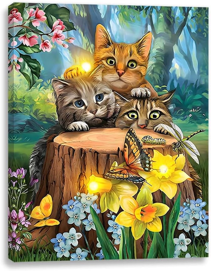 alottagifts Cats Butterfly Fun Lighted Canvas Wall Art Print With Timer