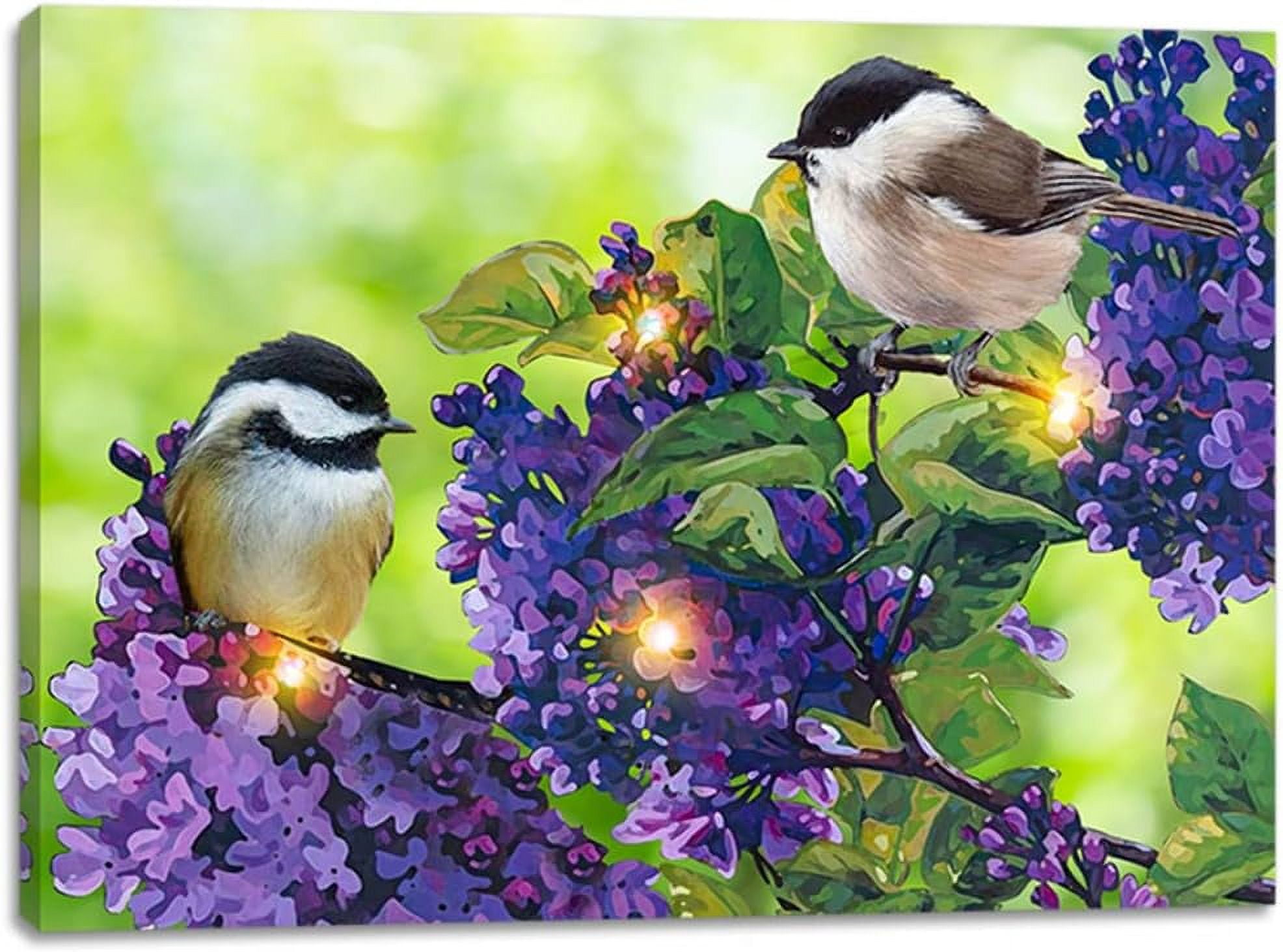 alottagifts Lavender Chickadee Birds Lighted Canvas Wall Art Print 16