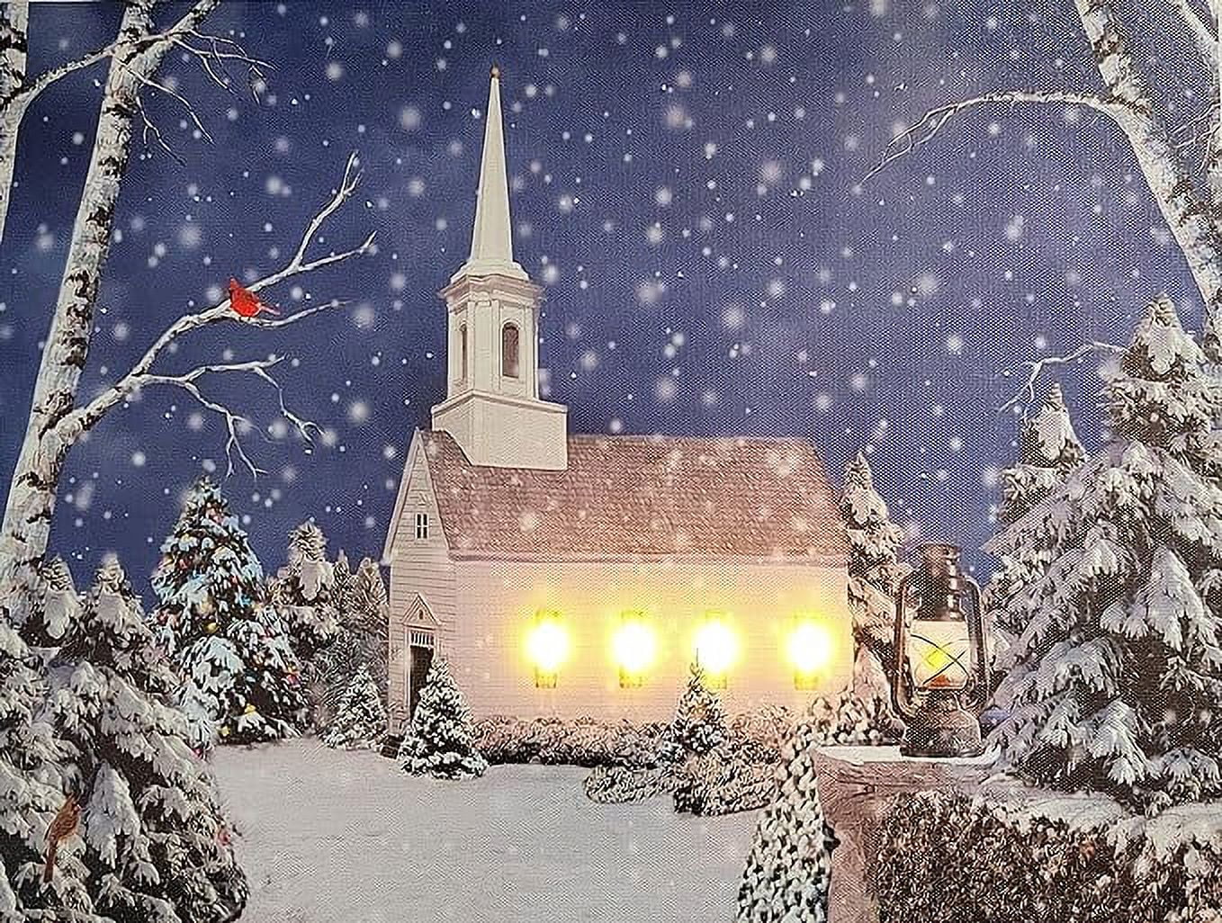 alottagifts Winter Church Snowfall Lighted Canvas Wall Art Print With