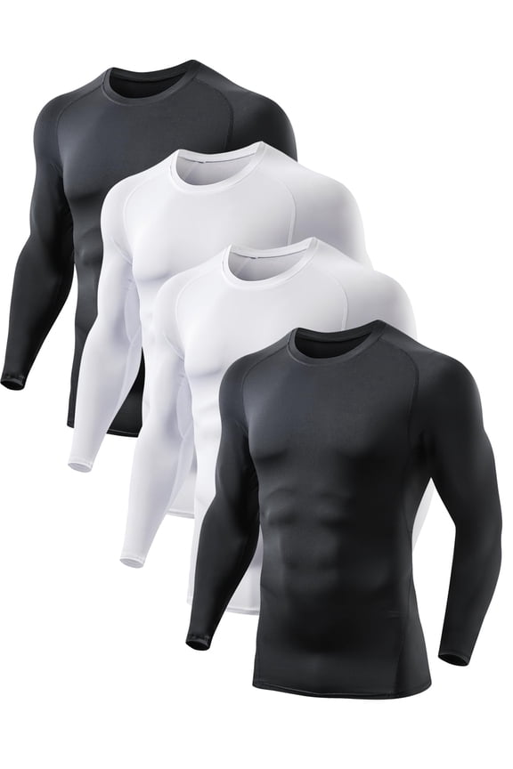 Men's Compression Shirts Long Sleeve - 4/5 Pack Athletic Base Layer for Workout, Moisture Wicking Gym T-Shirts