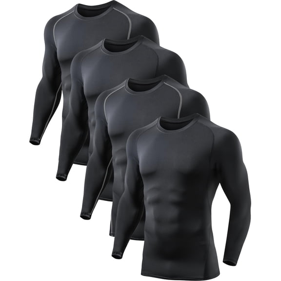 alpinario 5 or 4 Pack Compression Shirts for Men Long Sleeve Athletic Base Layer Undershirt Gear T Shirt for Workout, High Elastic Performance Gym Tights Tops, Breathable Moisture Wicking Tee