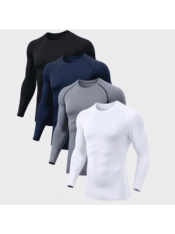 5/4 Pack Compression Shirts Men Long Sleeve Athletic Base Layer Undershirt Workout Gym High Elastic Performance Breathable Moisture Wicking
