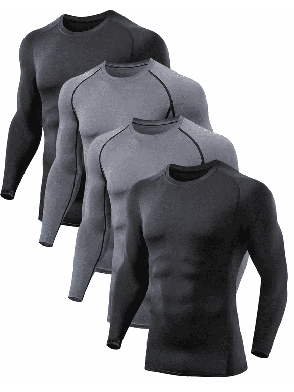 5/4 Pack Compression Shirts Men Long Sleeve Athletic Base Layer Undershirt Workout Gym High Elastic Performance Breathable Moisture Wicking