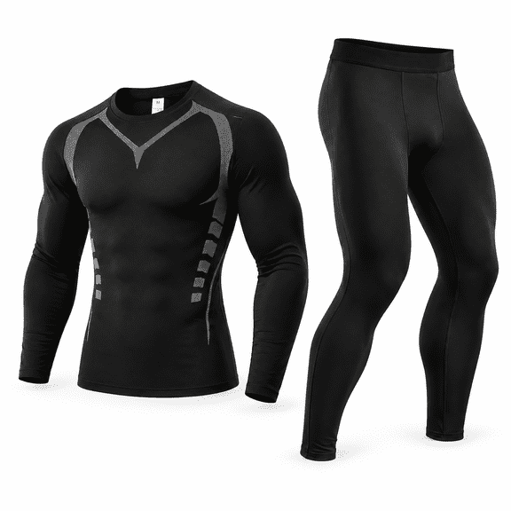 Alpinario Men's Compression Set Quick Dry Breathable Long Sleeve Shirt and Pants Athletic Base Layer for Running Gym Workout